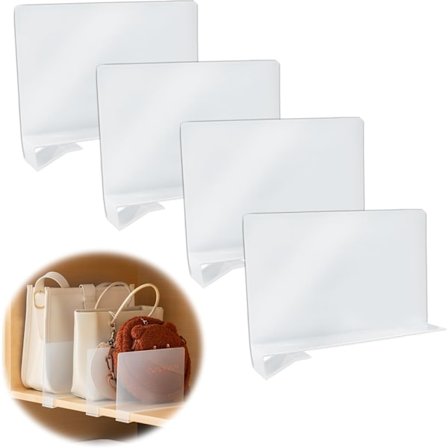 Hylleavdeler, Håndveskeavdeler, Håndveskeorganisator, Klare Hylleavdelere i Plast, Håndveskeorganisator kompatibel med Soverom Kjøkkenskap, 2 Stykker