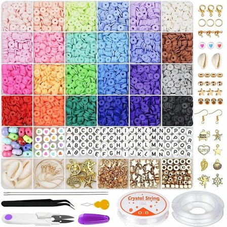 /EA/24 farver flade perler sæt til armbånd, 6000 stykker håndlavede polymer ler flade perler, frugt alfabet