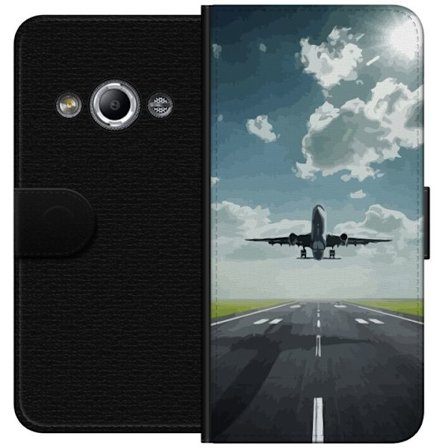 Kompatibel Tegnebogsetui til Samsung Galaxy Xcover 3 Fly der letter fra startbanen mod den blå himmel, kraftfuldt rejse- og flymotiv perfekt til luft