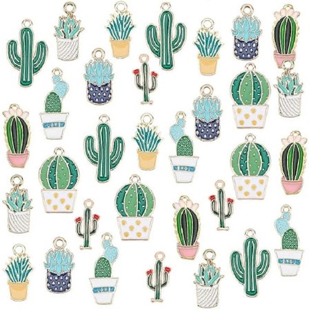48 stk. 8 Stilarter Kaktus Charms, Tropisk Vedhæng Sukkulent Plante Emalje Charms Sommer Ørken Plante Emalje Dingle Charms Perler til Øreringe 