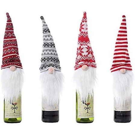 (NYT MØNSTER) 4 stk. Julevinflaske Dæksel Juleflaske Dekoration Jule Nisser Vin Flaske Betræk Party Restaurant Vin Flaske Fla
