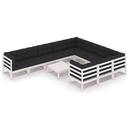 Vidaxl Loungegrupp Med Dynor 11 Delar Vit Massiv Furu Vit