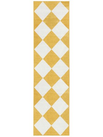 Washable Indoor/Outdoor Rug Geometric Puzzle White/Yellow Runner Small Oeko-Tex