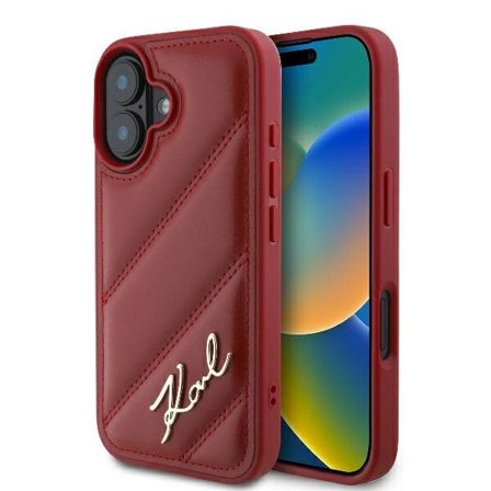 Karl Lagerfeld Diagonal Quiltad Skrift iPhone 16 Fodral - Röd