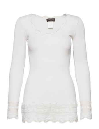 Silk T-Shirt Medium Ls W/Wide Lace T-shirts & Tops Long-sleeved Hvit Rosemunde