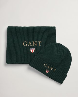 GANT - Skjerf og Lue Med Gaveeske til herre tartan green