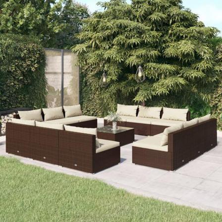 Vidaxl Loungegrupp För Trädgården M. Dynor 13 Delar Konstrotting Brun