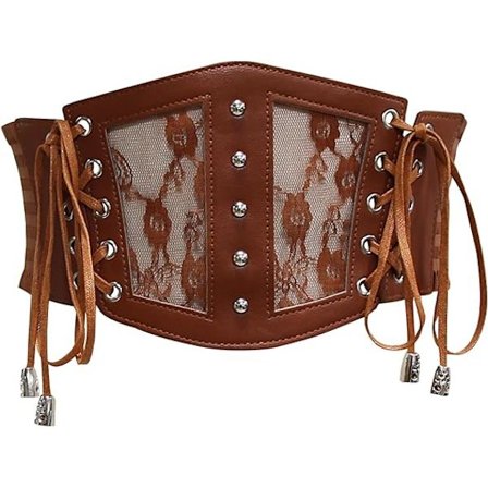 (Ruskea) Naisten Korsettivyö Pitsi Nahka Korsetti Nauha Kiristys Joustava B