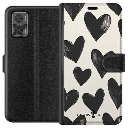 Kompatibelt Lommeboketui til Motorola Motorola Moto E22i Cactus and Friends - Bold Black Love Pattern