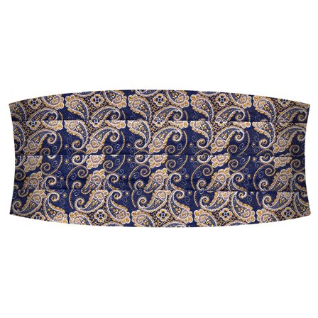 Blue & Gold Paisley Pattern Silk Cummerbund for Men - Cummerbunds