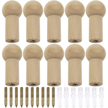 12 stycken träväggkrokar Naturliga väggkrokar med skruvar Dekoration Klädkrok med skruvar för hattar jackor halsdukar ryggsäckar - Maxbelastning 7 kg