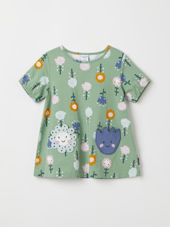 Polarn O. Pyret - Floral top with puff sleeves - 116 - Childrenswear - green