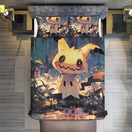 KA314 Mimikyu Pokmon Fan Art 3-delt sett Mikrofiberdyner med putetrekk Mykt lett sengeteppe Dynetrekk Dyne for alle årstider Sengetøy RM314