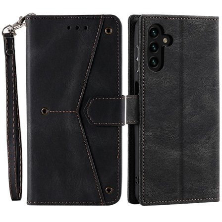 SKALO Samsung S25 Premium PU-læder Splicing Flip Cover - Sort