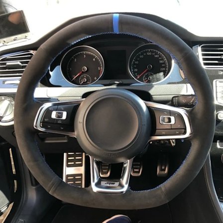 Kolfiber svart äkta läder mocka bilratt skydd för kompatibel med volkswagen golf 7 gti golf r mk7 polo scirocco 2015 2016