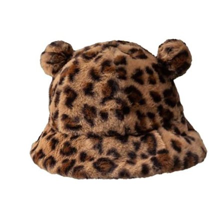 Bøttehatt med søt fiskerhatt Vinter Hold deg varm Morsom leopardmønster