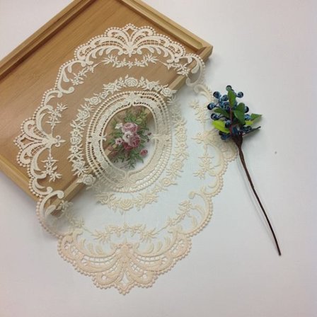 (Beige) 1-pack Retro Spets Placemat 30x40 cm Oval Broderad Bordsunderlägg Fransk Virkad Dukar Glasunderlägg Kopp Matta för Hem Bröllop,