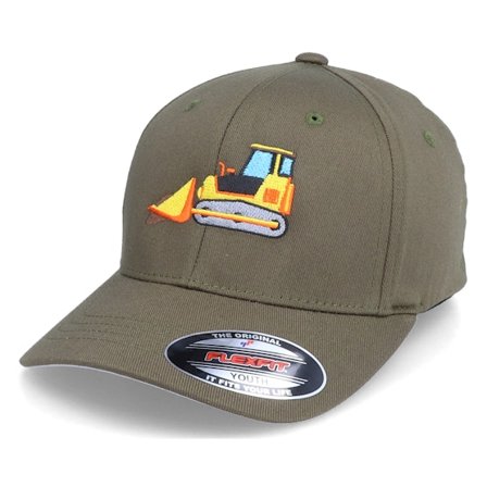 Kiddo Cap - Grön flexfit Keps - Kids Bulldozer Truck Olive Flexfit @ Hatstore