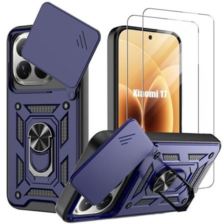 Cover til Xiaomi 17, Stødabsorberende med Kamerabeskyttelse - Marineblå - 2 Tempered Glass