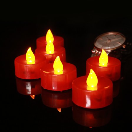 12 stk LED Røde Telys med Timer, Flammeløse 3D Veke Flimmerlys for Halloween og Jul Rød – 3D-veke Parent Rød – 3D-veke