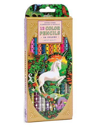 Eeboo | 12 Colour Pencils - Double Sided Neon Metallic - Unicorn Garden | ONE SIZE
