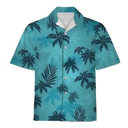 Sommerskjorte for menn med tretrykk, blomstrete strandstil, vintageklær, hawaiisk ledig krage, kortarmet med knapper L