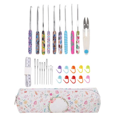 9 st virknålar i olika storlekar med mjukt gummihandtag, ergonomisk design, virknålsset i metallaluminium för hemmet