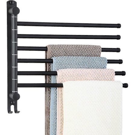 Vægmonteret håndklædeholder i rustfrit stål, 180 graders rotation badehåndklædeholder med 6 drejelige arme sort 6 arme