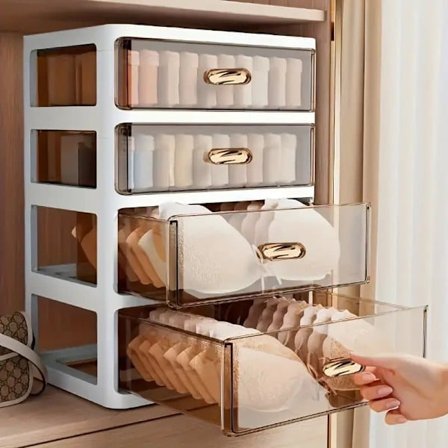 4-etasjers skrivebordsorganisator med klare skuffer, stablebar oppbevaringsboks for garderobe/bad_TF_TF