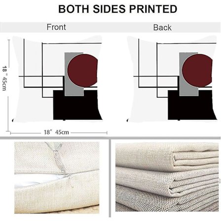 Sett med 4 Dekorative Puter med Geometrisk Mønster i Svart Vinrød, 18" X 18", Moderne Geometrisk Grå Svart og Rød Rutenett Stripe Dekor