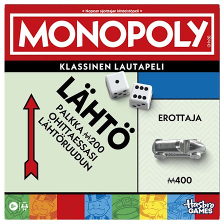 Monopoly 90-vuotisjuhlapainos -lautapeli suurennetuilla pelimerkeillä