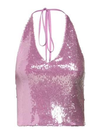 Sequin Halterneck Top Bluse Ermeløs Rosa ROTATE Birger Christensen