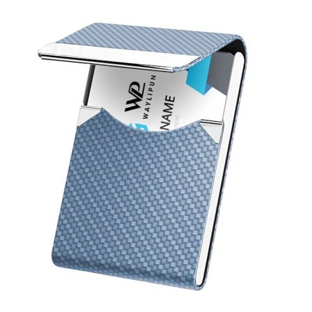 Käyntikorttikotelot, ammattimainen PU-nahka ja ruostumaton teräs käyntikorttikotelo, ohut metalli taskukorttikotelo magneettilukolla (sininen)