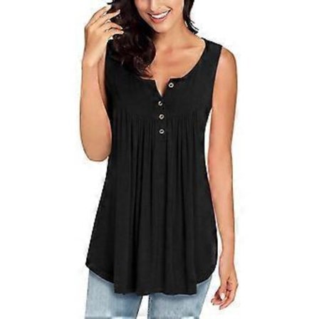 Naisten kesän hihaton V-kaula yksivärinen rento swing-paita laskeutuva toppi pusero napilla
