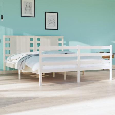 Vidaxl Sängram Vit Massiv Furu 135x190 Cm Vit