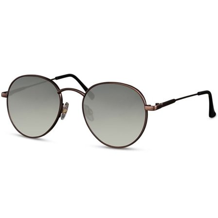 Klassiske Runde Solbriller – Brun Metallramme med Grønne Glass, Kategori 2 UV-beskyttelse