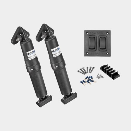 Trimmzylinder Lectrotab, 12 V, 57 mm / 2.25" (Hub), 2 x Zylinder + Kabel (1,2 Meter) + Halterungen + Trimmklappenpanel + Montagesatz + Anschlussplint 