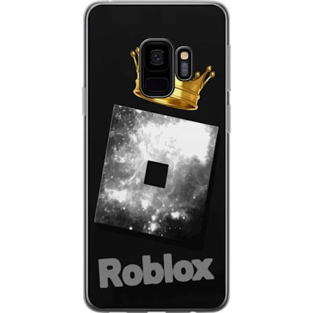 Kompatibel Mobilcover til Samsung Samsung Galaxy S9 Minimalistisk sort og sølvfarvet Roblox-symbol med gylden krone og luksuriøs gamer-æstetik på