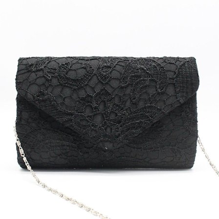 Handväskor Satinklänning Spets Koppling Väska För Fest, Svart