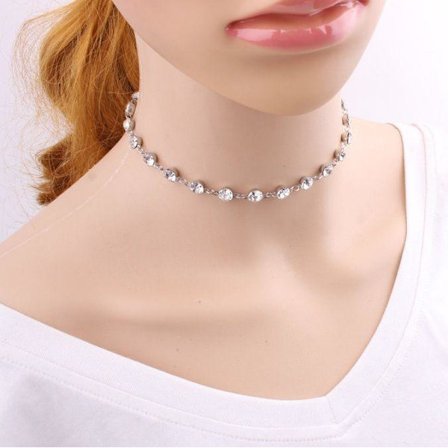 Silver Halsband / Choker - Kedja & Glittrande Rhinestones/Strass