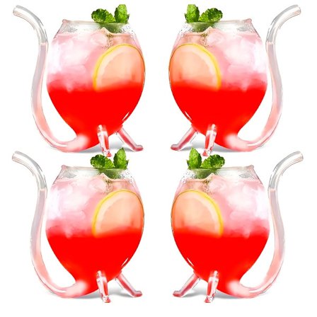 Sett med 4 innovative glass med integrerte sugerør, ideelle for Halloween-sammenkomster og blandede drinker – kopper med vampyrtema, egnet for Ba