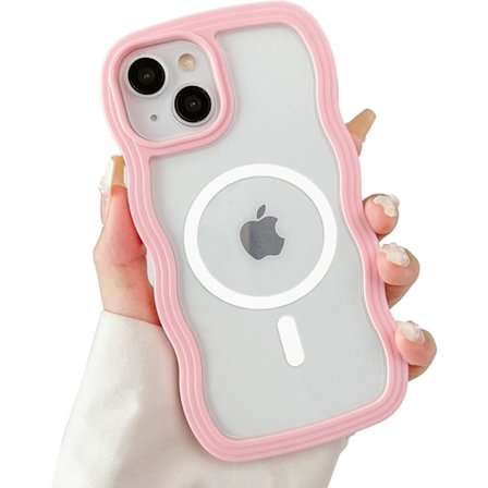iPhone 14 - Magneettinen läpinäkyvä kuori iPhone 14/14 Pro/14 Pro Max -yhteensopiva MagSafen kanssa, vaaleanpunainen söpö läpinäkyvä C