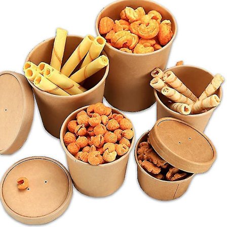 50 st stora engångs-papperskålar med lock