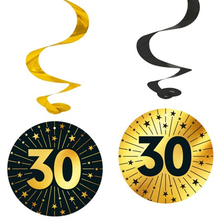 Hängande Swirls 30 år Guld/Svart 4-pack