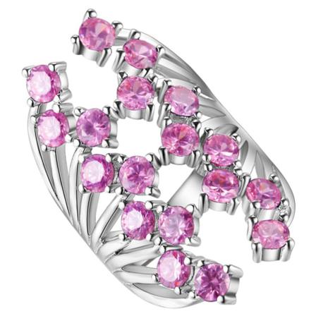 Oversize Silver Ring Med 18 St Rosa Cz Kristaller - Justerbar Rosa One Size