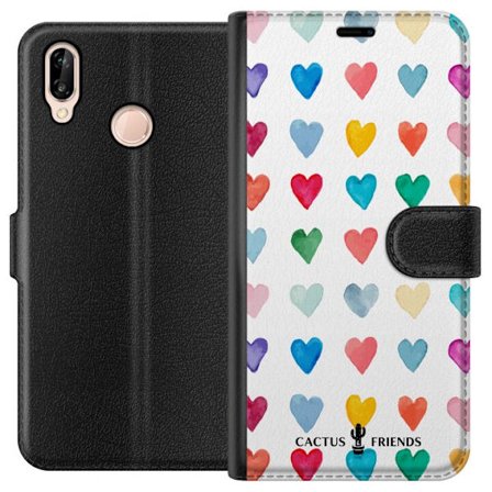 Kompatibel Tegnebogsetui til Huawei Huawei P20 lite Cactus and Friends - Watercolor Love Grid