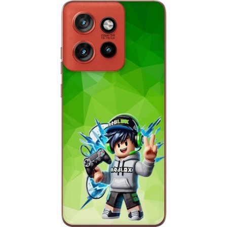 Kompatibelt Mobildeksel til Motorola Edge 50 Neo Roblox-inspirert gamerfigur med headset, håndkontroll og energiske effekter mot grønn bakgrunn