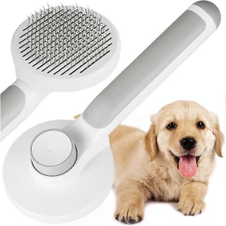 Hund- och kattborste, Självrengörande borste för död päls för hund och katt, Hund- och kattkam, Borste för långt och kort hår för hund och katt (grå)