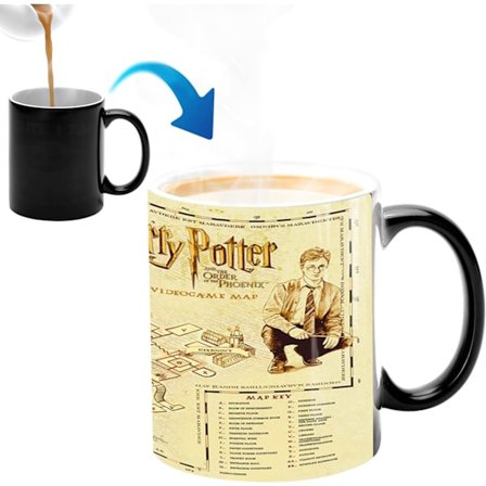 Lämpöä värinvaihtava muki, WmanCok 11 unssia taikakeraaminen kuppi kahville, teelle, maidolle, HarryPotterWoldMap-kuva paljastuu, kun kuumaa nestettä 