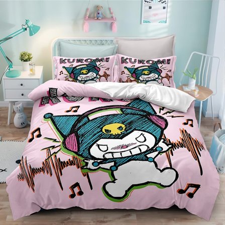 Søtt tegneserie Kuromi-mønstret trykt dynetrekk ka3